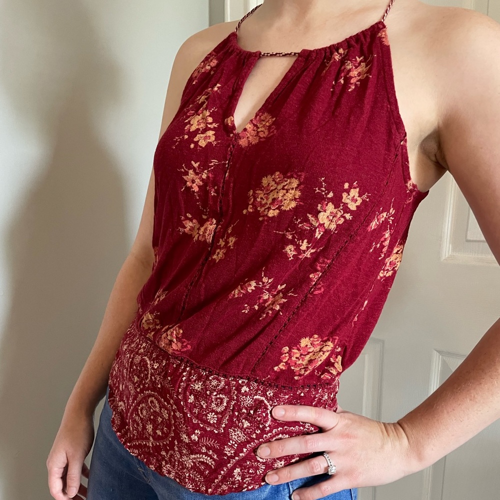 Boho Red Floral Top